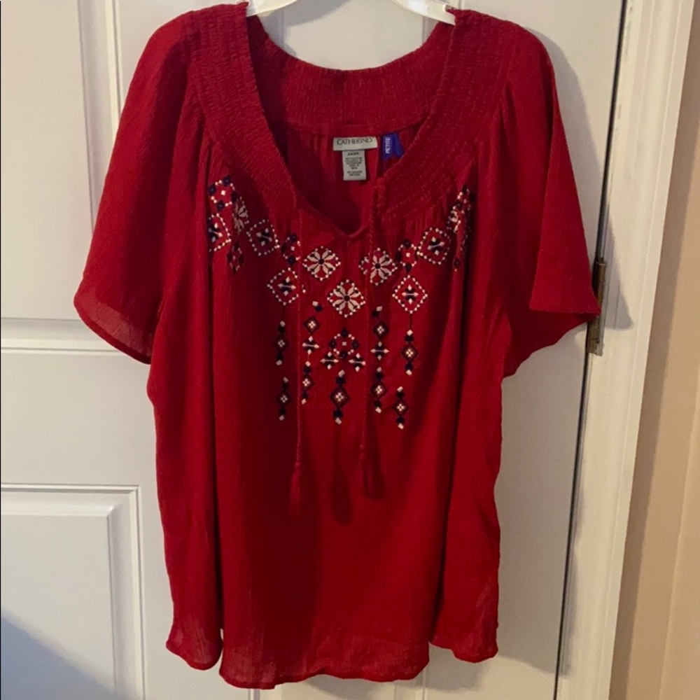 Red, white, & blue blouse